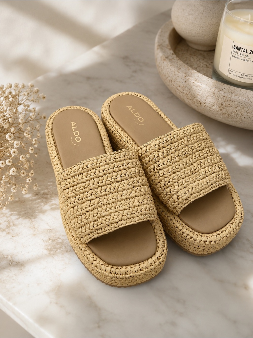 ALDO Woven Slide Mules in Natural Tan